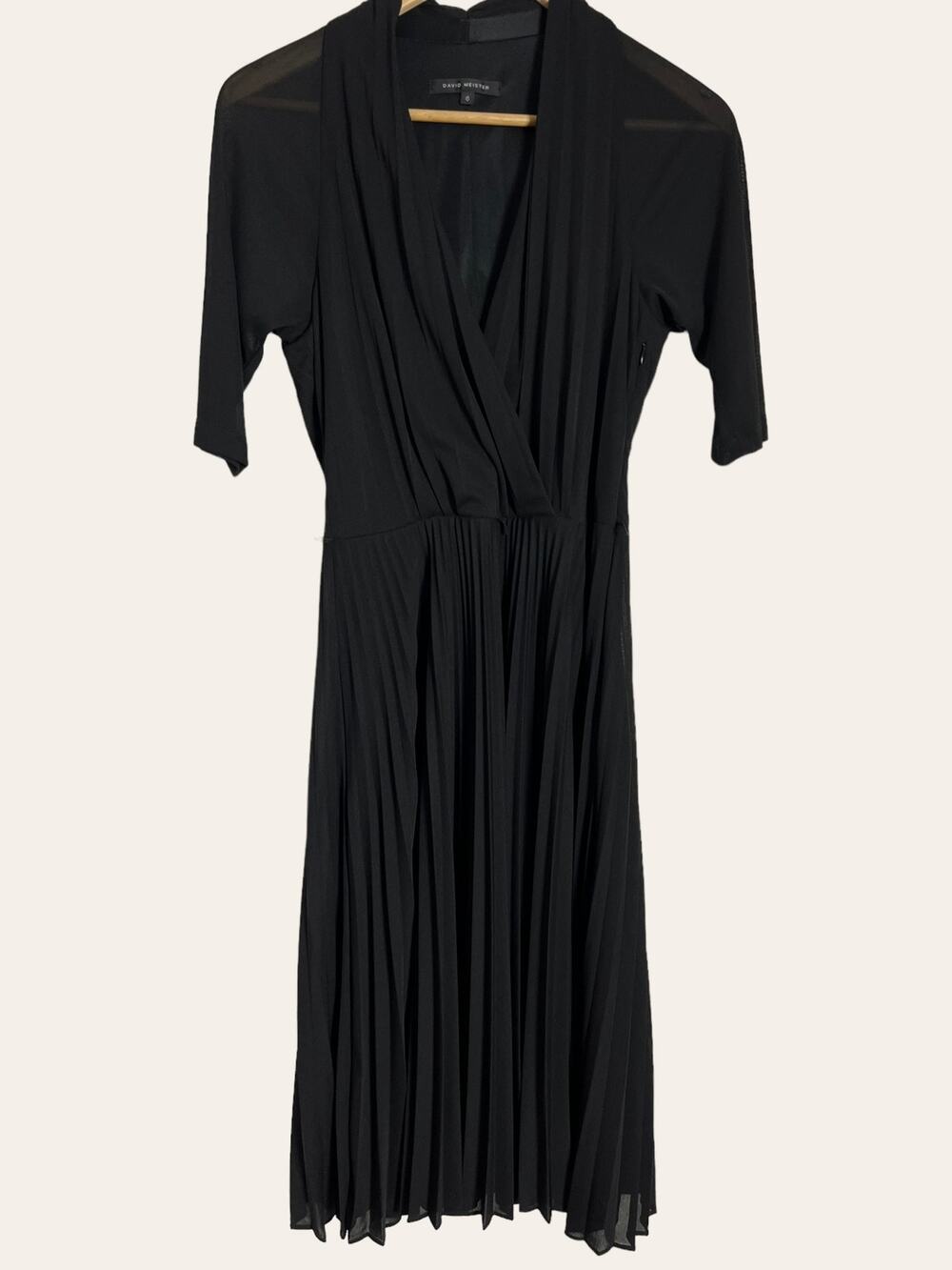 DAVID MEISTER Black Pleated A-Line Dress Size 6